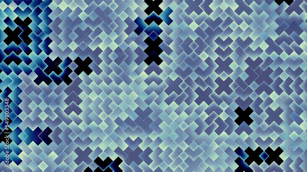 Poster abstract geometric background with colorful animation of blinking tiles in x form. design. digital m