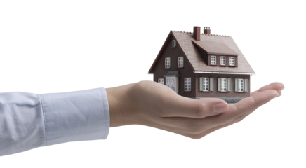 PNG file no background Hand holding a model house