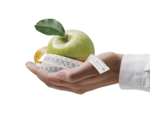 PNG file no background Nutritionist holding a tape measure and an apple