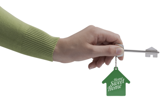 PNG file no background Real estate agent holding a house key