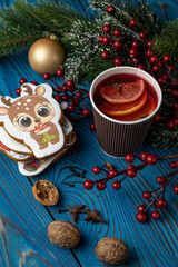 New Year's mulled wine with decor. Merry Christmas
