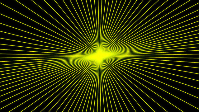 Laser light strokes spinning around glowing object. Design. Green lines spreading into all the sides around the star.
