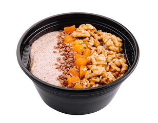 Bowl of granola isolated on white