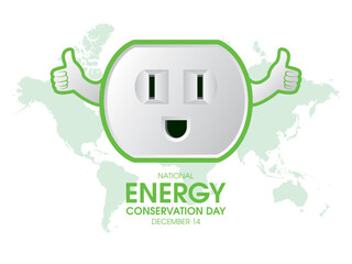 National Energy Conservation Day vector. Happy electric plug socket with thumbs up icon vector. December 14. Important day