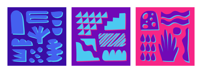 Set of creative pattern with hand drawn abstract shapes. Design background for social media post, cover, decoration, print, wallpaper and more.