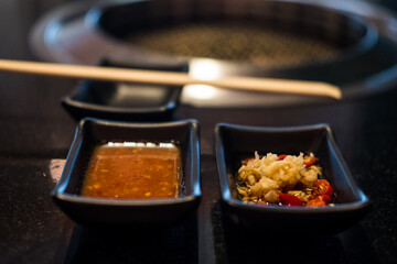 Delicious Japanese hot pot or sukiyaki dipping sauce added with lime, garlic and chilli