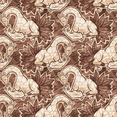 Cute safari wild giraffe animal pattern for babies room decor. Seamless african furry brown textured gender neutral print design. 
