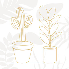 potted plants sketch, continuous line drawing, vector