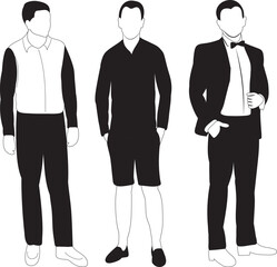 silhouette black and white men design vector isolated