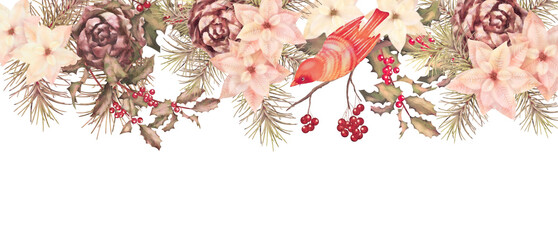 Christmas retro watercolor decorative border composition - 549008791