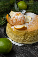 Christmas cake on a plate in a restaurant
