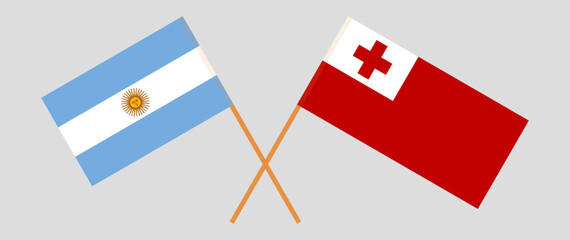 Crossed flags of Argentina and Tonga. Official colors. Correct proportion