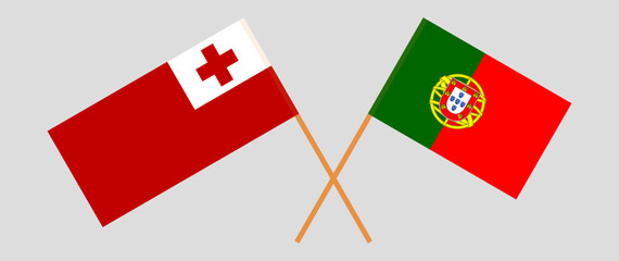 Crossed flags of Tonga and Portugal. Official colors. Correct proportion