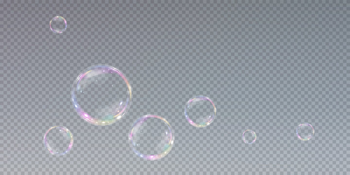 Collection of realistic soap bubbles. Bubbles are located on a transparent background. Vector flying soap bubble. Bubble PNG Water glass bubble realistic png