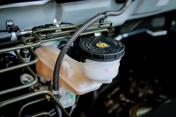 Closeup Brake fluid reservoir of car