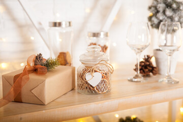 Stylish kitchen decorated for New Year holidays