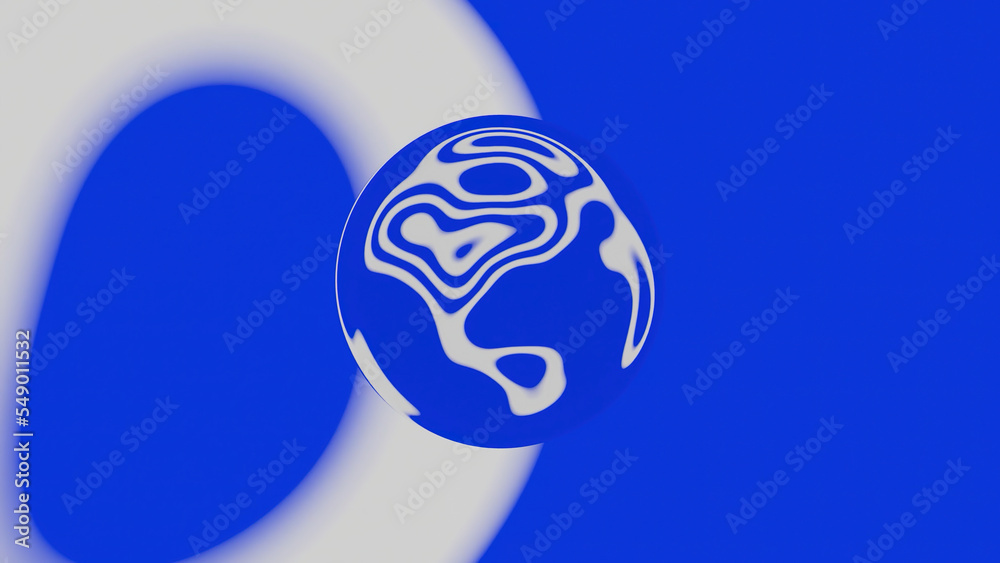 Poster ball with liquid pattern on background of moving lines. design. 3d mirror ball with moving pattern l