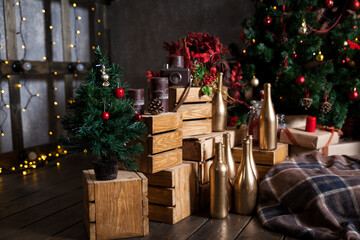Stylish decor in Christmas living room or studio