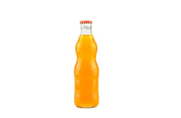 bottle of  Orange Fanta (coca cola) glass soda isolated on a white background