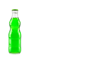 bottle of Green soda Fanta (coca cola) glass soda isolated on a white background