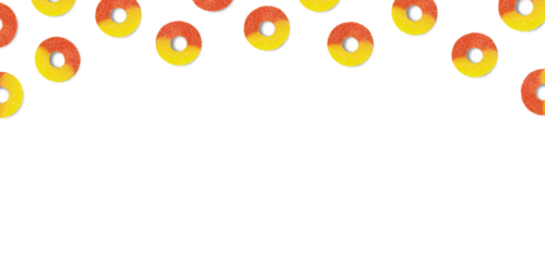 Peach Ring Gummy Candy Pattern | Flat Lay Image | Web Banner | Top View
