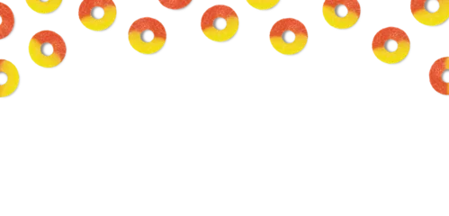 Rolgordijnen Peach Ring Gummy Candy Pattern   Flat Lay Image   Web Banner   Top View © Ann
