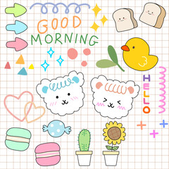 cute set fashion patch badges for sticker , postcard , invitation . vector illustration for kids