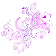 Hand drawn fish with elements of a flower ornament