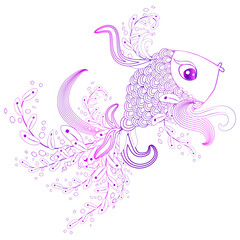Fototapeta premium Hand drawn fish with elements of a flower ornament