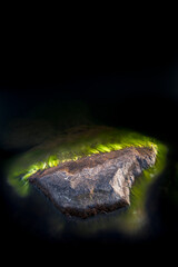 Rocks in the water with abstract seaweed. Rocks with unreal green edge. Alien formation.
Felsen im...