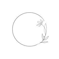 Line art Flowers Frame on white background. Chamomile wreath outline. Wedding Circle border vector