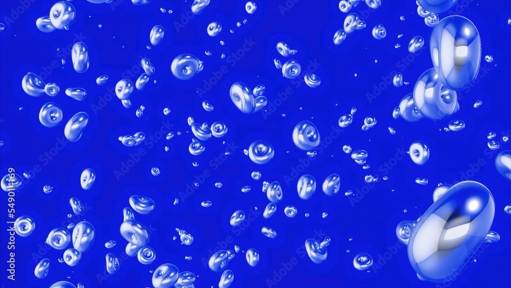 Poster moving 3d bubbles in liquid. motion. dense 3d balls move in liquid. 3d animation with moving round b
