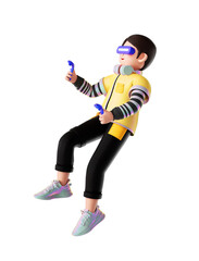 3D Boy wearing VR glasses enjoying virtual world