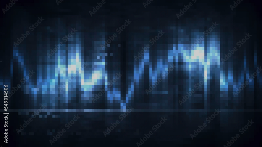 Poster pixel image of luminous wave line. motion. bright glowing line moves in wave. energy wave line of pi
