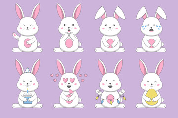 Set of cute rabbit with emotions.Symbol of 2023.Happy ,sad,surprised,crying.Easter,valentine,christmas,happy birthday.Chinese new year