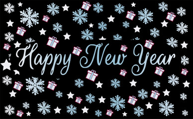 New Year decorative background with snowflakes and stars