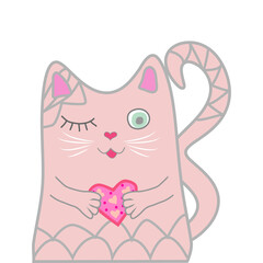  funny pink cat unicorn. Concept of miracles and magic.