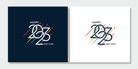 Fototapeta na wymiar Happy New Year 2023 Greeting banner logo design illustration, Creative and Colorful 2023 new year vector