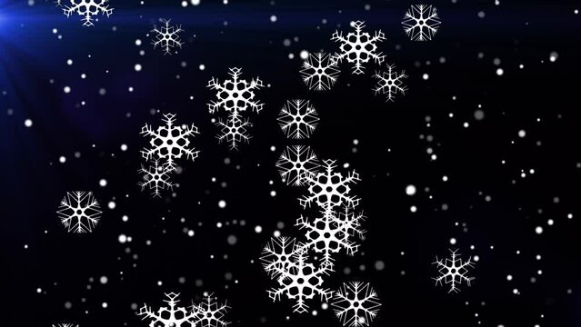 Flakes floating on black background. Christmas glitters. Great use for  christmas related concepts.  Loopable animation for christmas and holidays. Alpha Channel.