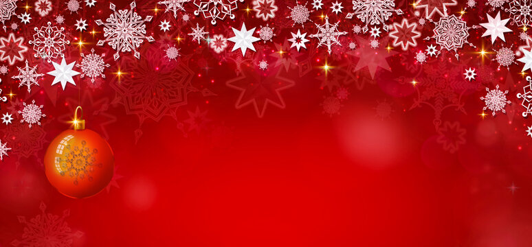 Christmas background with red ball and Merry Christmas text