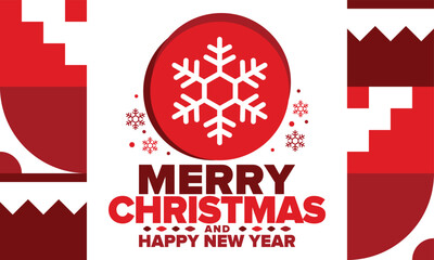 Merry Christmas and Happy New Year. Magic holiday poster with snowflake. Winter celebration event. Christmas party. Congratulation card. Festive design template. Vector illustration