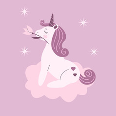 Cute unicorn sitting on a cloud