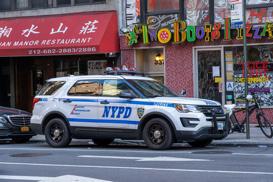 New York, United States of America - September 20, 2019: Side view of a police car in the streets of Manhattan