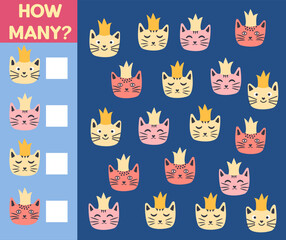 How many Cat, game for children. printable worksheet