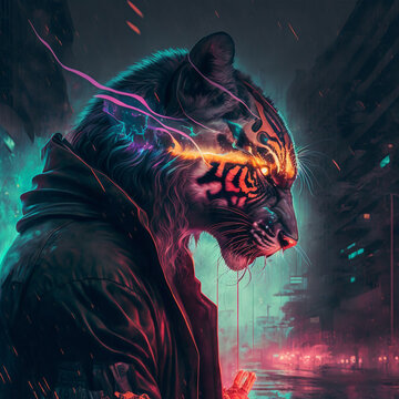 Fantasy glowing eye tiger illustration