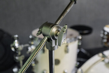 Photograph of a drum kit and its details