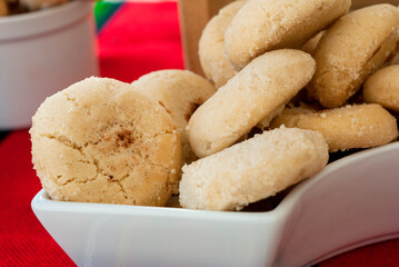 Cookies in Guatemala called Polvorozas, sweet dessert to accompany the coffee, table served and elegant, traditional Spanish flavors.