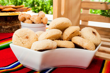 Cookies in Guatemala called Polvorozas, sweet dessert to accompany the coffee, table served and elegant, traditional Spanish flavors.