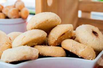 Cookies in Guatemala called Polvorozas, sweet dessert to accompany the coffee, table served and elegant, traditional Spanish flavors.
