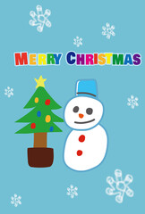 雪ダルマとクリスマスツリーのカード
